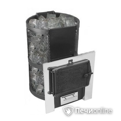 Дровяная банная печь Конвектика Кольчуга 14-18 чугунная дверца нержавеющая сетка в Бердске